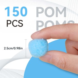 150 Pcs Pom Poms, 1 Inch Light Blue Craft Pom Poms, Mother's Day Fuzzy Pompom Puff Balls, Small Pom Pom Balls for DIY Arts, Crafts Projects, Home Decorations