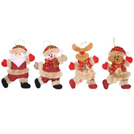 Christmas Ornament Pendants Set of 4 Santa Claus Snowman Reindeer Bear Doll Christmas Tree Ornaments Christmas Tree Decorations with Hanging Bell Christmas Ornament Atmosphere (B)