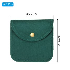 Zaplyte 20 Pack Jewelry Pouch 3" x 3" Soft Velvet Pouch with Snap Button Dark Green