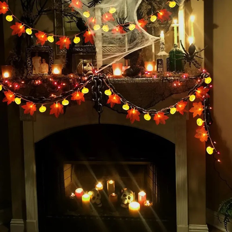 Auxtoo - Halloween Cuerda De Luz 6m 40led Calabaza Hoja