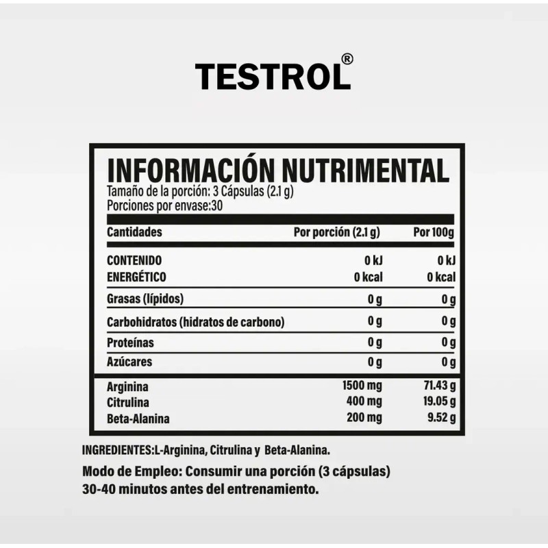 Suplemento Cápsula Testrol Aminoácidos 180 Packs
