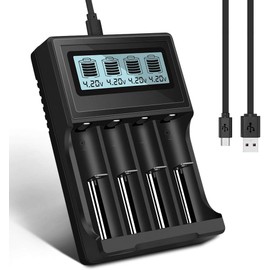 CITYORK 4 Bay 18650 Charger with LCD Display Independent Slot for 18650,20700,26650,10340,10350,10440,10500,12500,12650,13500,13650,14350,14430,14500,14650,16500,16340(RCR123) Li-ion Batteries Etc...