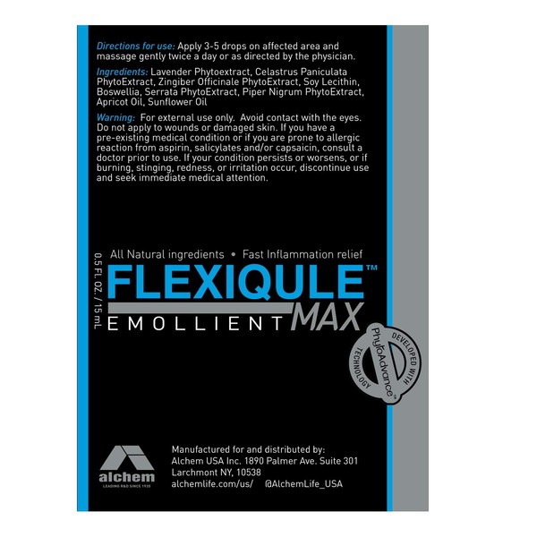 Alchemlife Flexiqule Max Emollient -15ml- Natural Topical Joint and Inflammation Relief - Featuring Ginger, Boswellia and Lavender Extracts- Back, Knee and Shoulder Pain Anti Inflammatory Supplement