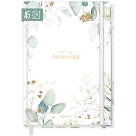 paper&you® A5 Address Book with Index A-Z [Gold Leaf] Book for Contacts, Birthdays & Passwords - Sustainable & Climate Friendly