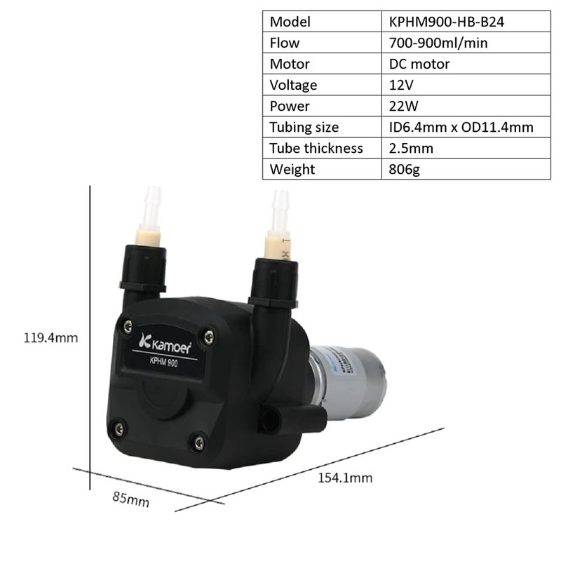 Kamoer KPHM900-HB-B24 900ml/min high Flow peristaltic Pump 12V dc Brush