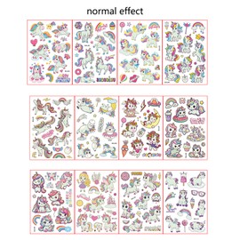 XIKAYA 12 x Unicorn Glow Tattoo Set Luminous Tattoos for Boys Girls Skin-Friendly Body Jewellery Children's Birthday School Parties Waterproof and Easy to Remove