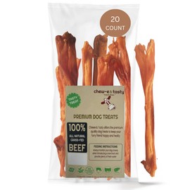 chew-e&tasty Beef Tendon Chews for Dogs (7-10 Inch, 20 Pack), All Natural Rawhide Free Dog Chews, Long Lasting w/Chondroitin & Glucosamine, Dental Health for Small, Medium, Large Dogs