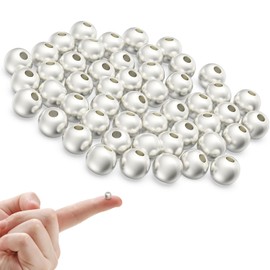 Ofiuny Genuine 925 Sterling Silver Beads for Jewelry Making 50Pcs 4MM Smooth Round Beads Ball Spacer Beads for Bracelet Necklace Jewelry DIY Crafts