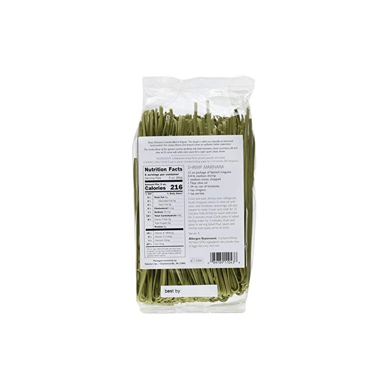 Pasta Deliziosa! Handcrafted Pasta, Spinach Linguine, 12 Ounce