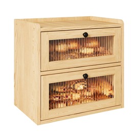 Alpeir Double Layer Large Bread Box for Kitchen Counter, Wooden Corner Bread Storage Container with Acrylic Window, Original