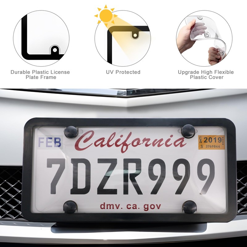 Transparent License Plate Cover and Frames, 2Pack Grey Clear Front