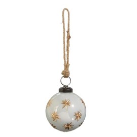 Raz Imports Gold Star Etched Design - 3 Inch White Glass Decorative Hanging Christmas Tree Ornament