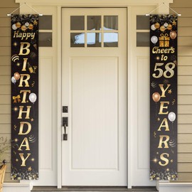 PAKBOOM Happy Birthday Cheers to 58 Years Black Gold Yard Sign Door Banner 58th Birthday Decorations Party Supplies