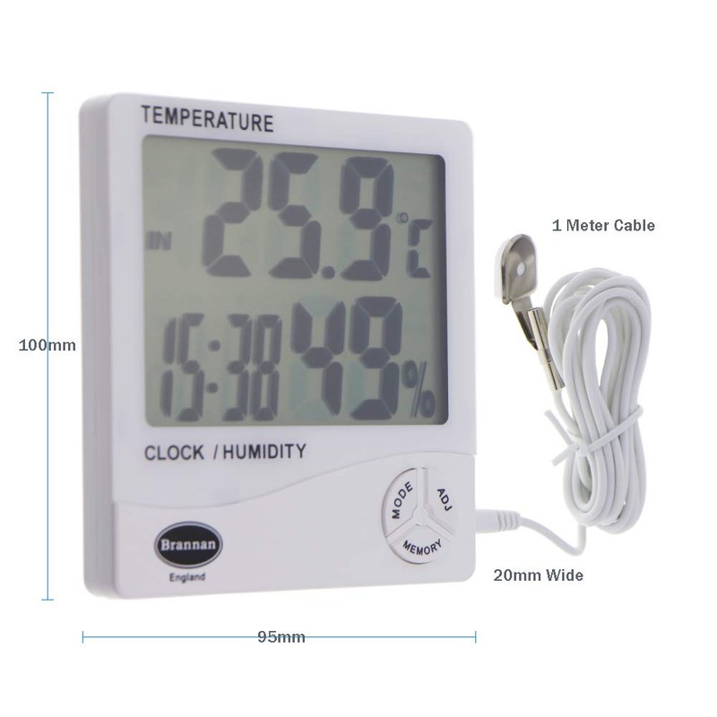Jumbo Max Min Thermometer and Hygrometer with Clock, Indoor and