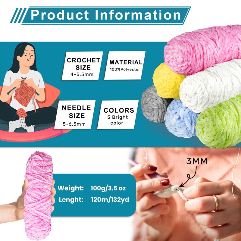Crochet Yarn Chunky Yarn for Crochet,Chunky Wool for Knitting 100g