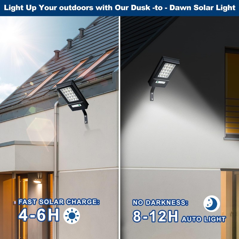 PCYIS Solar Street Lights Outdoor 2000LM, 6500K LED Solar Floodlight