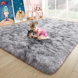 Noahas Fluffy 8x10 Area Rugs for Living Room,Tie-Dyed Grey Large Shag Bedroom Carpet,Shaggy Rugs for Bedroom,Big Living Room Rugs,Soft Kids Rug Non Slip Reduce Noise Room Decor