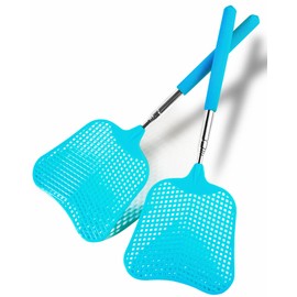 Wapodeai 2 Pack Fly Swatters Heavy Duty Set, Telescopic Fly Swatter, Stainless Steel Handle for Flyswatter (Blue)