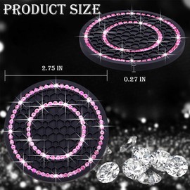MEAJOO 2PCS Bling Crystal Rhinestone Cup Holder Coaster, 2.75 inch Soft Silicone Anti-Slip Shockproof, Car Cup Holder Insert Coasters, Universal Car Interior Accessories for Women (Black & Pink)