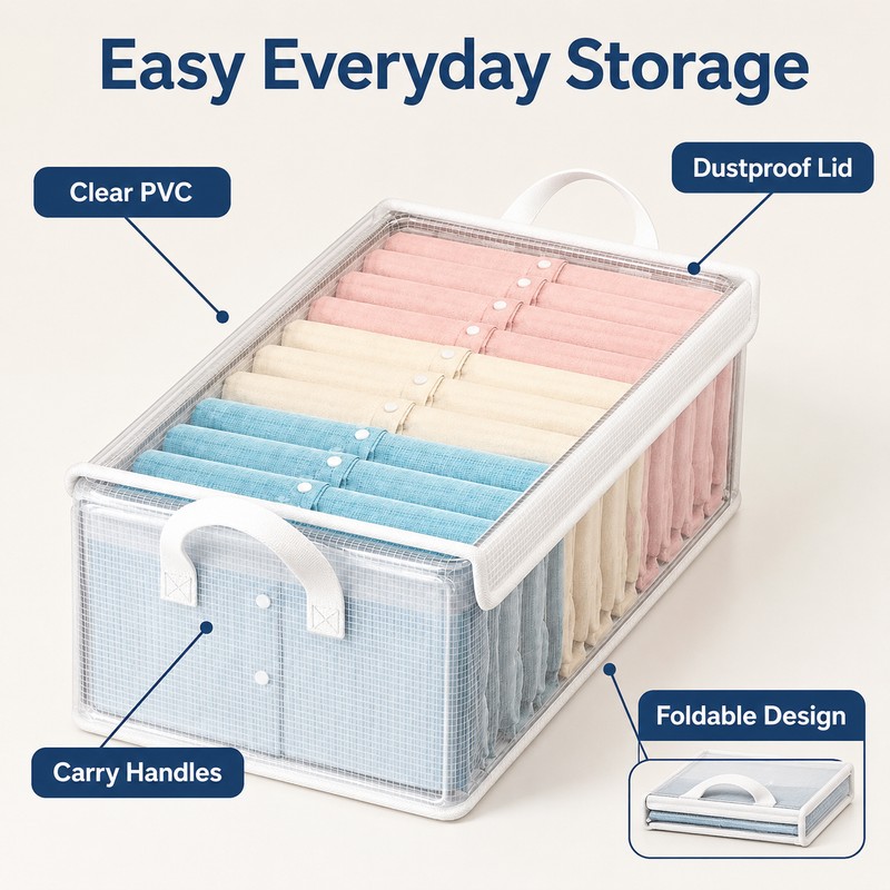 Foldable PVC Storage Box for Clothes - Transparent Dust-Resistant Organizer