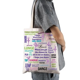 FEELMEM Dancing Girls Tote Bag Dance Lovers Canvas Shoulder Bag Dance Recital Gift
