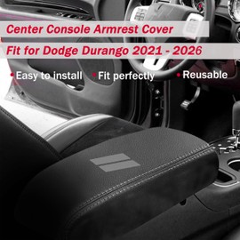 YOSRTER for Dodge Durango Accessories 2021 2022 2023 2024 2025 2026 Center Console Armrest Cover Interior Box Anti-Scratch Leather Central Armrest Decoration (Gray Stitches)