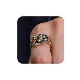 Aneneiceera Punk Tiger Wrap Rings Gold Metal Tiger Rings Adjustable Tiger Finger Rings Punk Animal Rings Gothic Tiger Ring Hand Jewelry for Women (Gold)