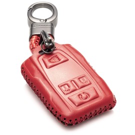Vitodeco Genuine Leather Key Fob Case Cover Compatible for 2019-2021 GMC Sierra, Canyon, Chevy Silverado 1500, Tahoe, Colorado, Suburban (4-Button, Red)