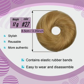 Human Hair Bun Messy Bun Straight Hairpiece 100% Real Human Hair with Elastic Rubber Band for Women Bun Extensions (#27 Honey Blonde)