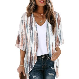 OFEEFAN Womens Tops 3/4 Length Sleeve Beach Cover Ups for Women Summer Cardigans Loose Fit Tie-dye L