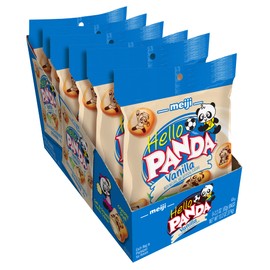 Meiji Hello Panda Cookies, Vanilla Crème Filled - 2.2 oz, Pack of 6 - Bite Sized Cookies with Fun Panda Sports