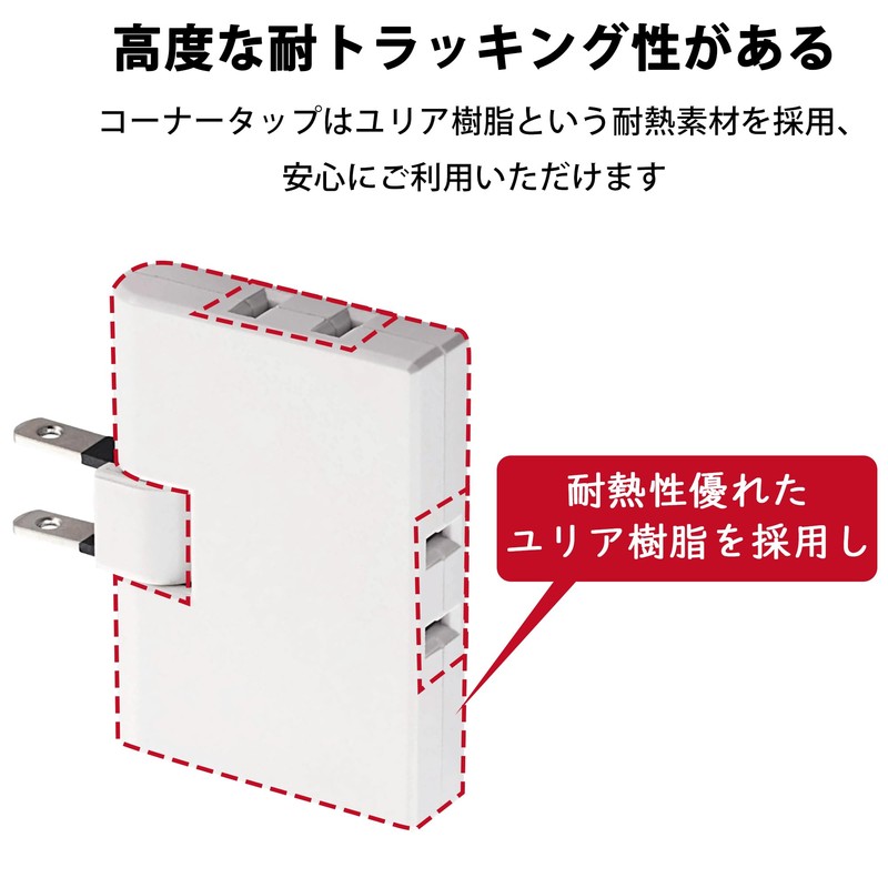 FUMITAKE Power Tap, 3 Outlets, Direction Converter, Thin, Octopus Wiring,