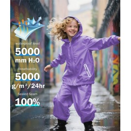 Kids Rain Gear Boys Girls Suit Waterproof Windproof Youth Rain Jacket and Pants Set Windbreak Raincoat for Golf Fishing Hiking Travel School