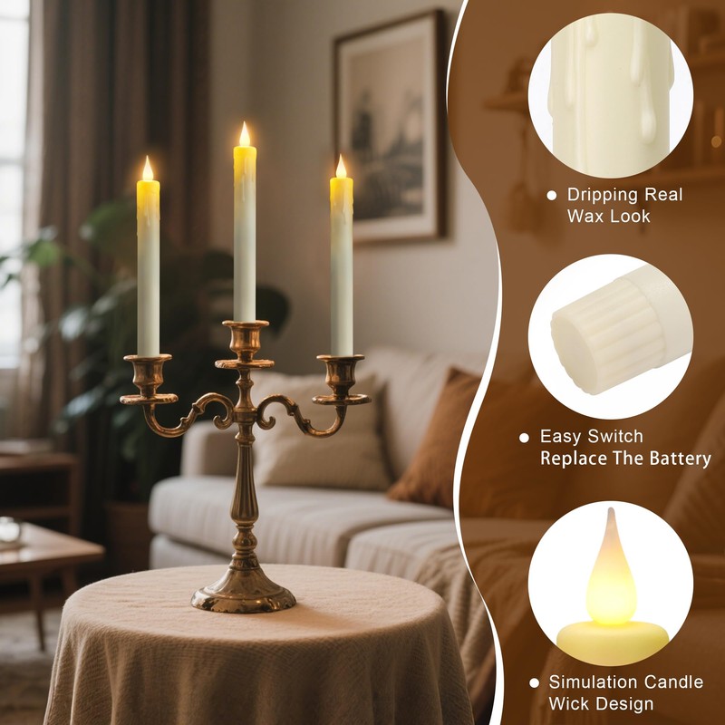 Topstone 6 pcs LED Taper Candles with Remote Control,Timer,Dimmer,Flameless Battery