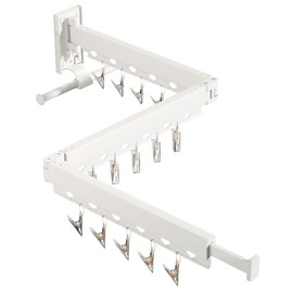 BOQORAD Clothes Drying Rack,Wall Mounted Laundry Rack,Drying Rack Clothing,Laundry Drying Rack Wall Mount,Retractable Clothes Rack,Collapsible,Windproof Holes,with Clips,White Color