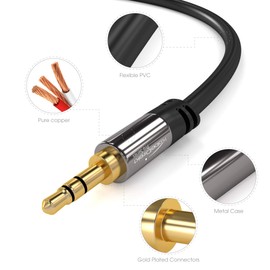 KabelDirekt – Aux Cable & 3.5mm Jack Cable – 5m – Break-proof Metal Connectors – Available in 0.3-10m (Audio Cable/Headphone Cable, 3.5mm Jack for Mobile, PC/Laptop, Car and HiFi, Black)