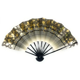 Asakusa Kimonoichi Mai Fan, Black Gray, Pebblestone Pattern, Black Lacquer, 9.0 inches (5 minutes), Made in Japan, Kyoto Fan, Practice, Stage