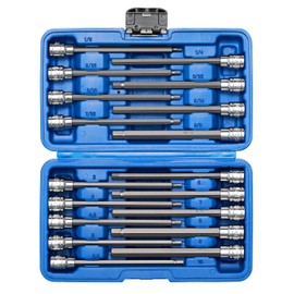 Mayouko 3/8" Drive Extra Long Allen Hex Bit Socket Set, S2&CR-V, Metreic&SAE, 18 Pieces, 1/8" - 3/8", 3-10 mm