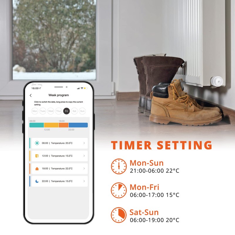HOMGEN Smart Radiator Thermostat, Wifi Type, Without Gateway, Supports Mobile