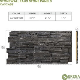 EverStone Cascade Faux Stone Panel, 48 5/8"W x 24 3/4"H x 1 1/4"D, Dark River Color