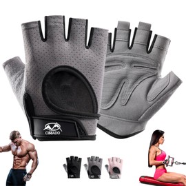CIMADO® Fitnesshandschuhe | Crossfit-Handschuhe für Damen und Herren, atmungsaktiv, rutschfest und gepolstert, Grau, Größe M