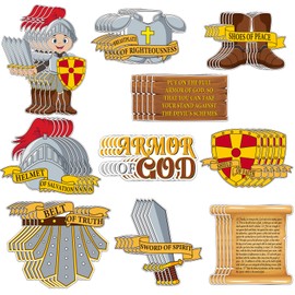 50 Pcs Armor of God Cutouts for Kids Books of The Bible Religious VBS Bulletin Board for Sunday School Religious Classroom Decorations Medieval Children Wall Home Bible Crafts Art Kit