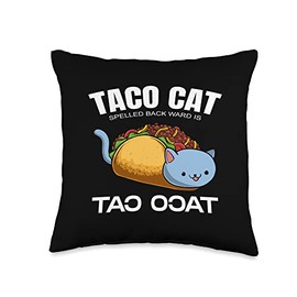 Taco Cat Spelled Backwards Kitten Funny Mexican Food Chef Throw Pillow