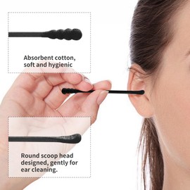 T&K 160 Count Black Disposable Cotton Swabs - Double Tip Scoop & Spiral for Ear Cleaning, Lint-Free, Biodegradable Paper Stick Multipurpose for Makeup, Crafts