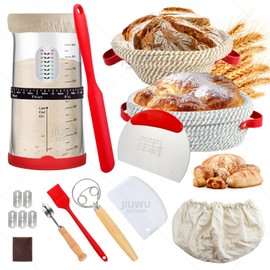 Sourdough Starter Kit ， Gift for Bakers Sourdough Bread Baking Supplies,34oz Starter Jar, 2 Cotton Rope Proofing Baskets & More for Sourdough Starter Bread Making Baking Fermentation