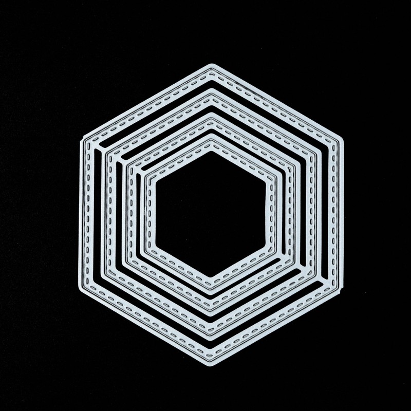 Nest of 4 Hexagon Stitch Patterned Metal Cutting Dies, Card