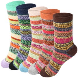 5 Piezas de Calcetines Térmicos Retro de Invierno, de Lana, Engrosados, Casuales, para Caminatas y Montañismo