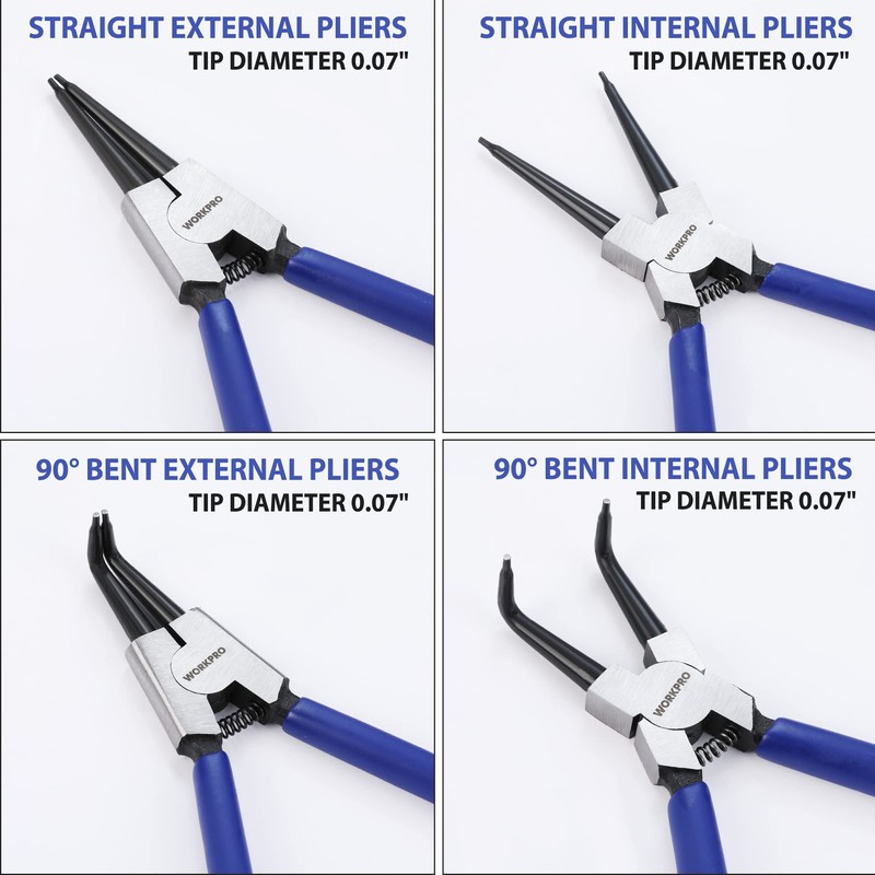 WORKPRO 4-Piece Snap Ring Pliers Set, 7-Inch Internal and External