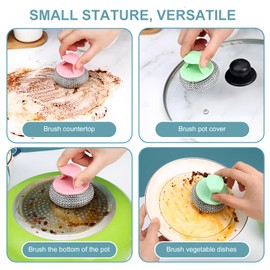 Steel Sponge Scourer, 10 Pieces, Scourer, Stainless Steel Wire Wash, Steel Wool, Sponge Kitchen, Washing Sponge, Scourer, Steel Wool, with 2 Handles, for Cleaning Dishes, Pans, Sinks etc