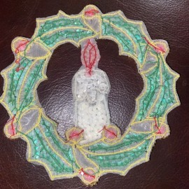 Union Trading Company VINTAGE UNION TRADING CO. SEQUINED CHRISTMAS WREATH WITH CANDLE PATCH~NOS